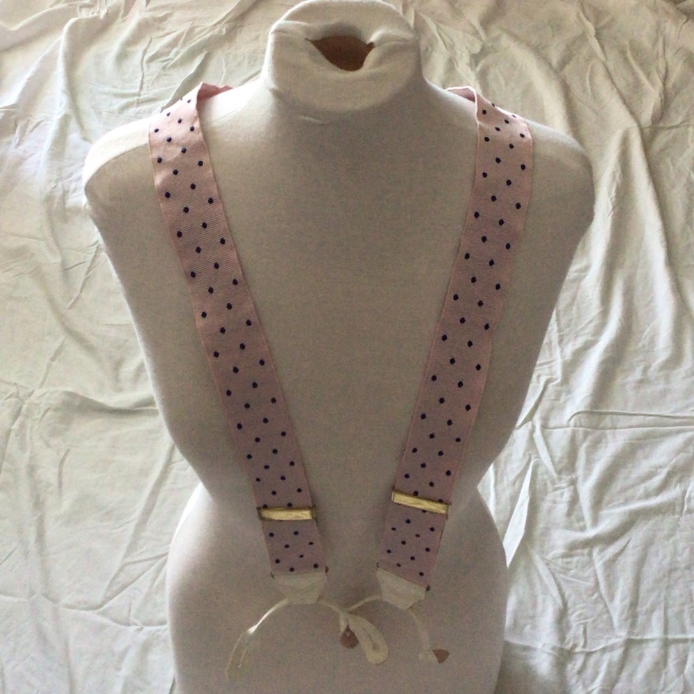 Albert Thurston London Jacquard Silk Pink and Blue Polka Dot Braces Suspenders